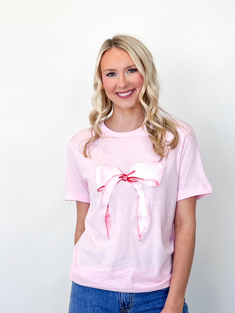 Graphic Tee - Single Pink Bow (Pink)