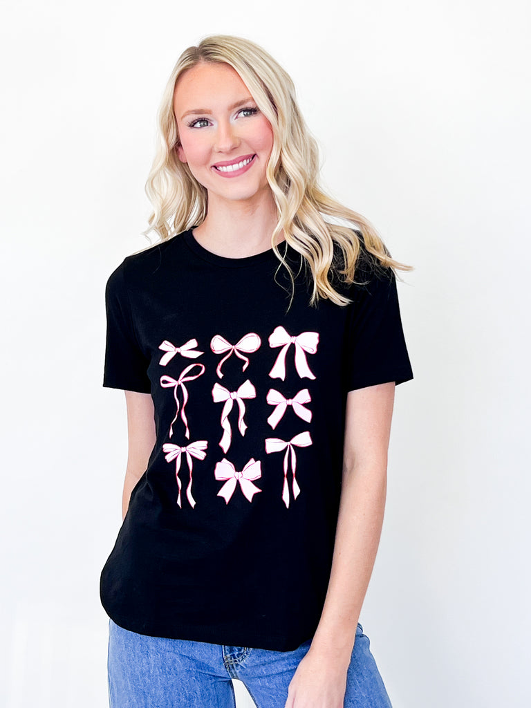 Graphic Tee - Multi Pink Bows (Black)