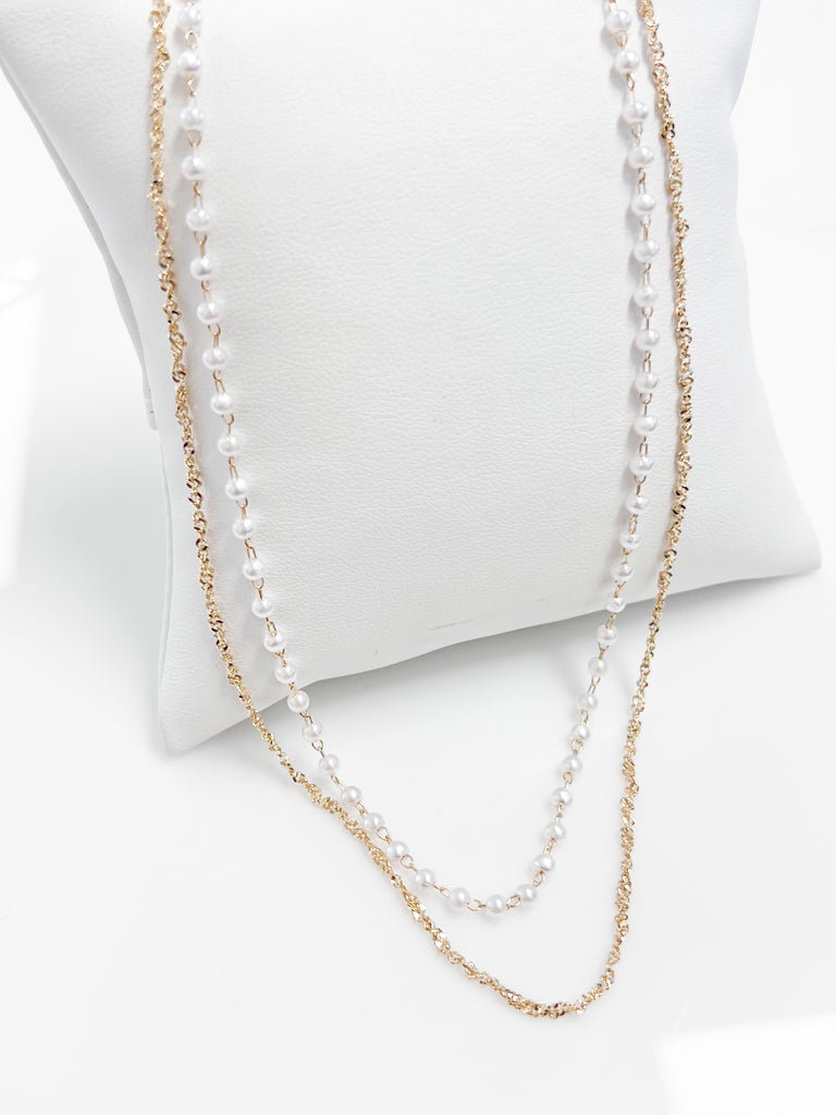 Joanna - Double Layered Pearl/ Chain Necklace