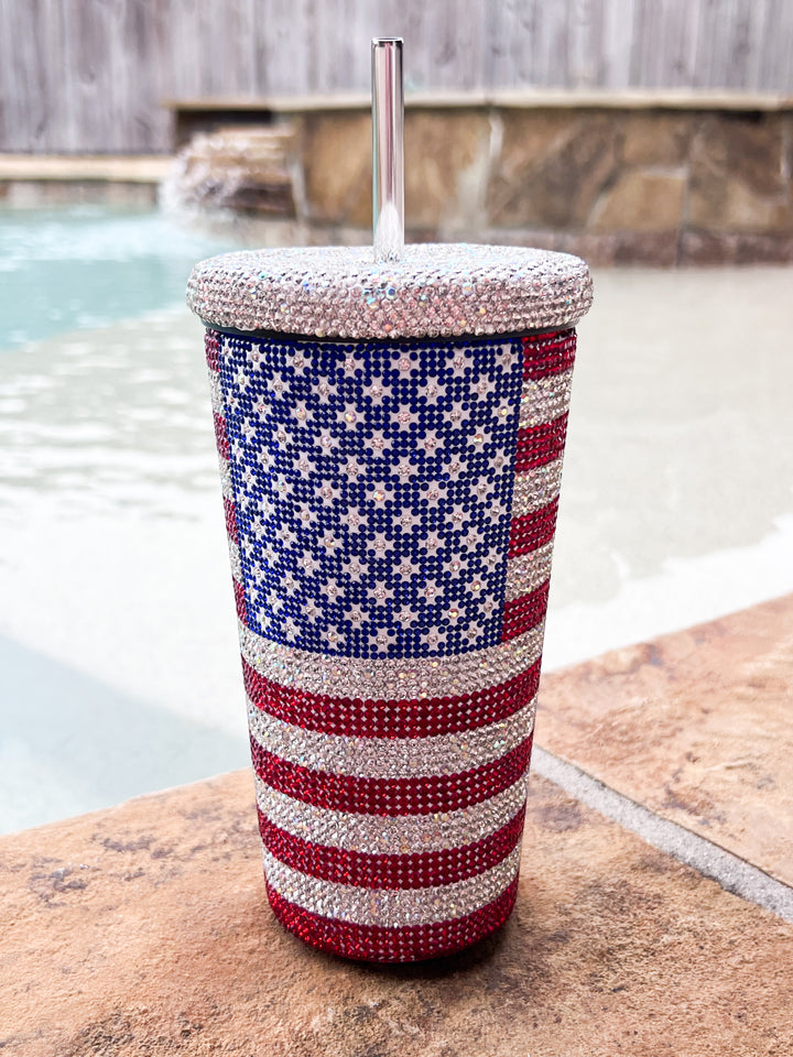 American Flag Rhinestone Tumbler