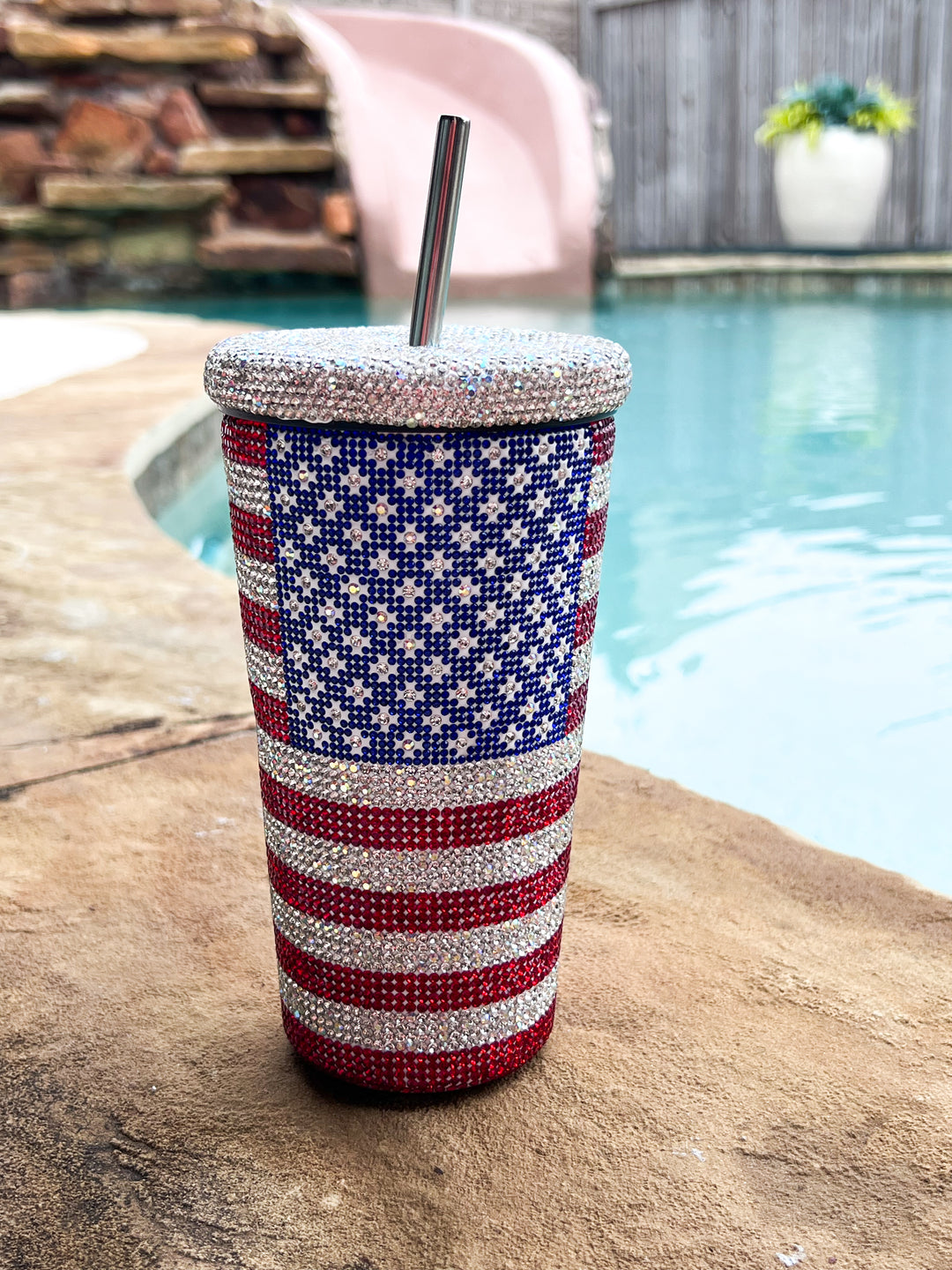 American Flag Rhinestone Tumbler