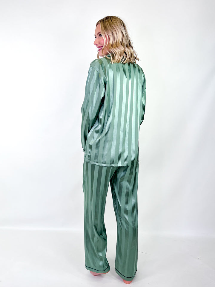 Adley - Striped Satin Pajamas (Green)