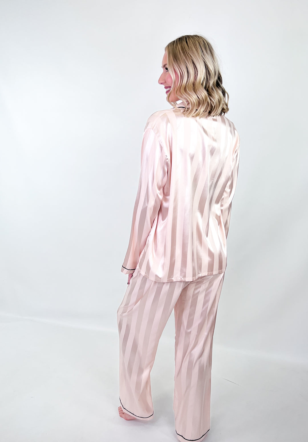 Adley - Striped Satin Pajamas (Champagne)