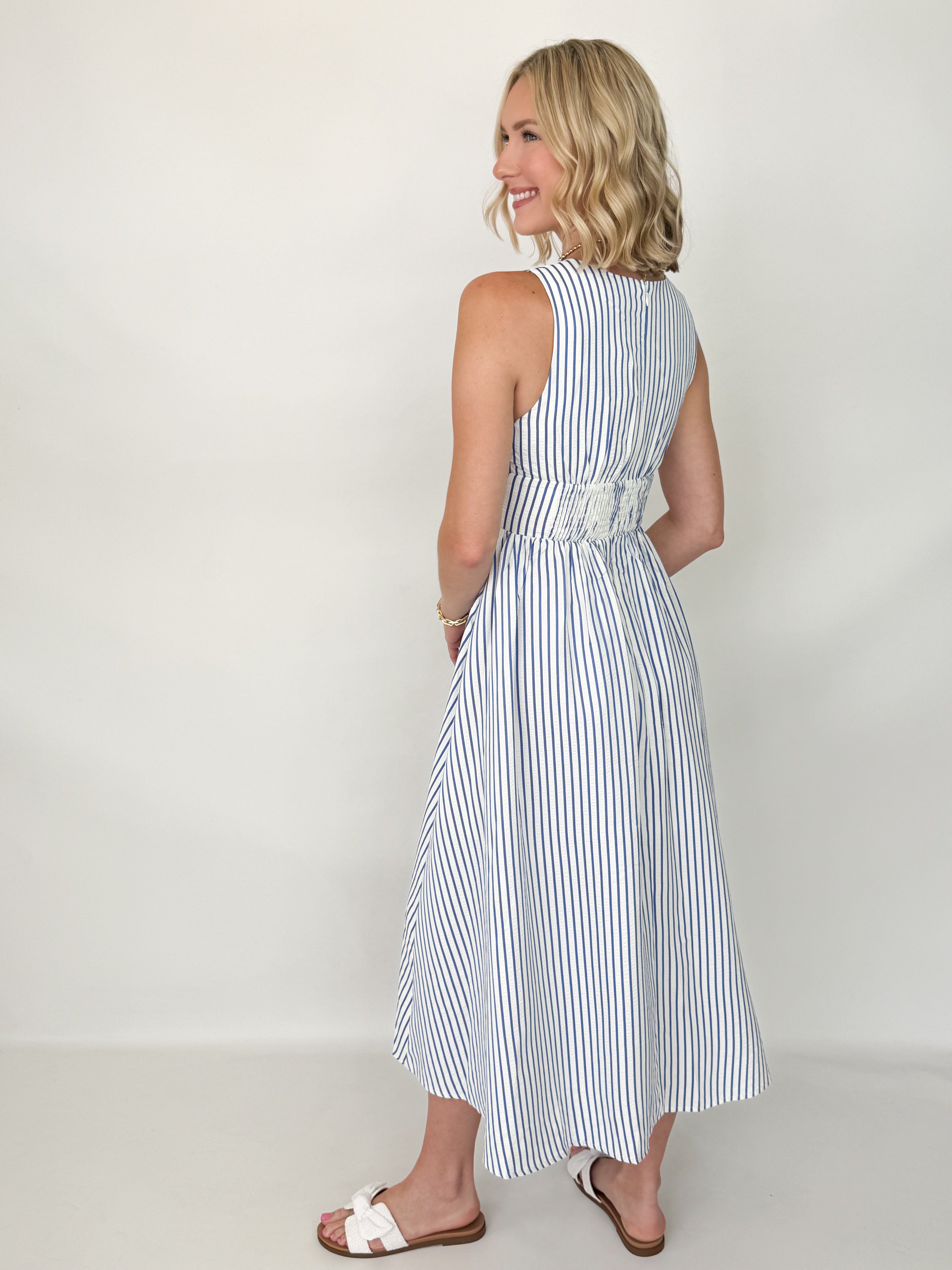 Blakely - Blue Striped Sleeveless Maxi Dress