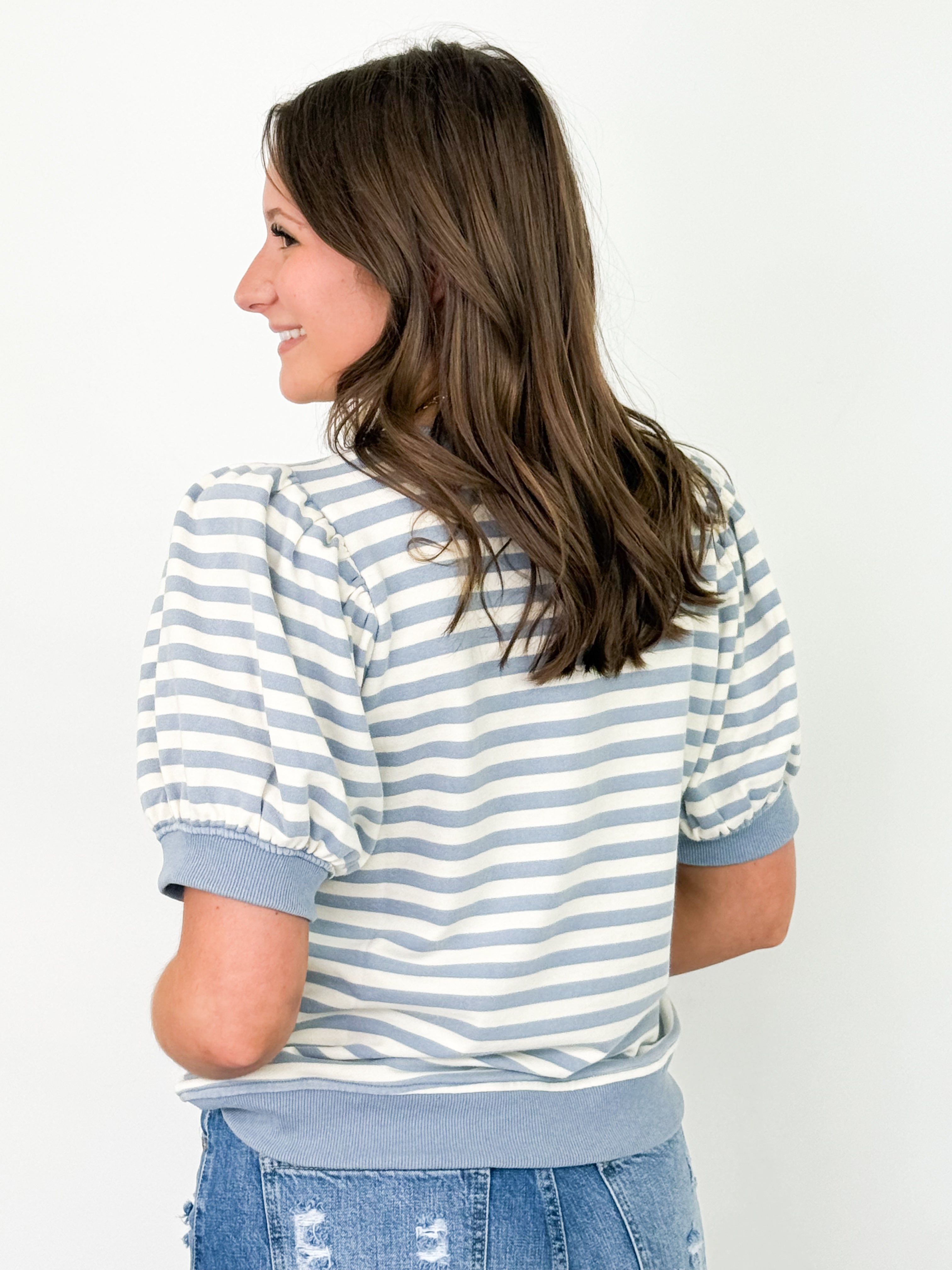 Ashley - Light Blue Striped Top