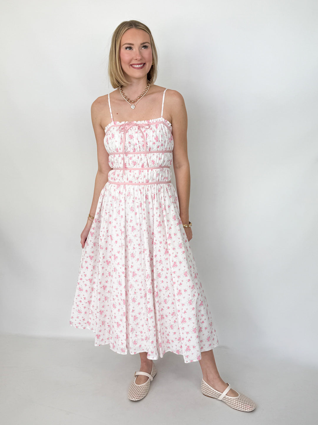 knee length dresses for ladies Carrie Smock Midi Dress in Pink – Stylish Summer Essential main image 1