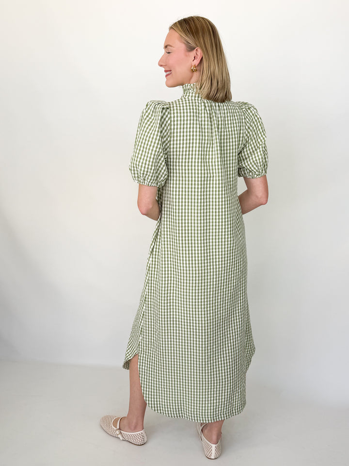 Mindy - Green Gingham Button Down Midi Dress