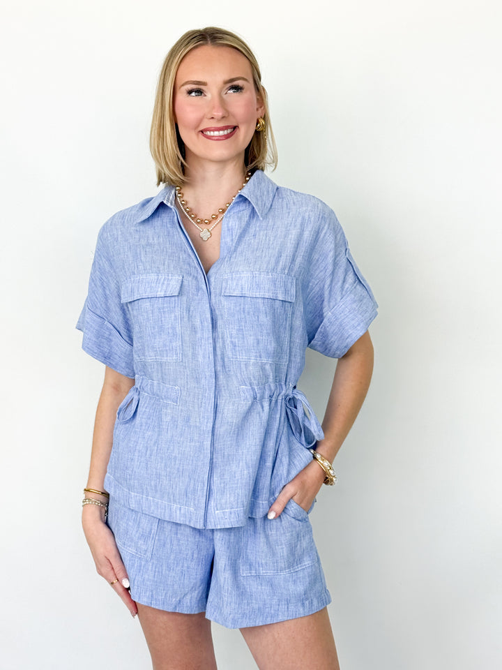 Natalia - Chambray Cinched Waist Short Set