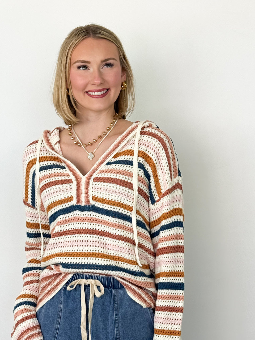 Anna - Crochet V-Neck Hoodie