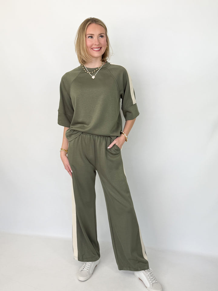 Florence - Olive Side Stripe Pant Set