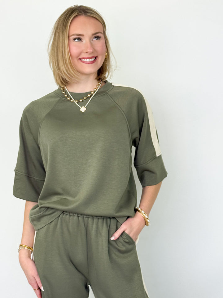 Florence - Olive Side Stripe Pant Set