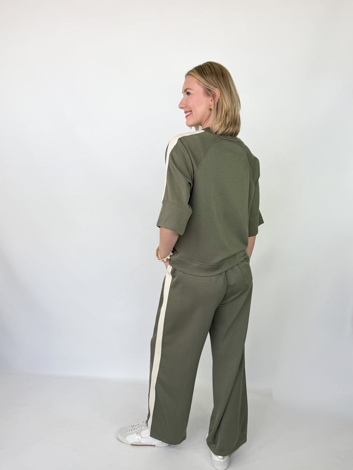 Florence - Olive Side Stripe Pant Set