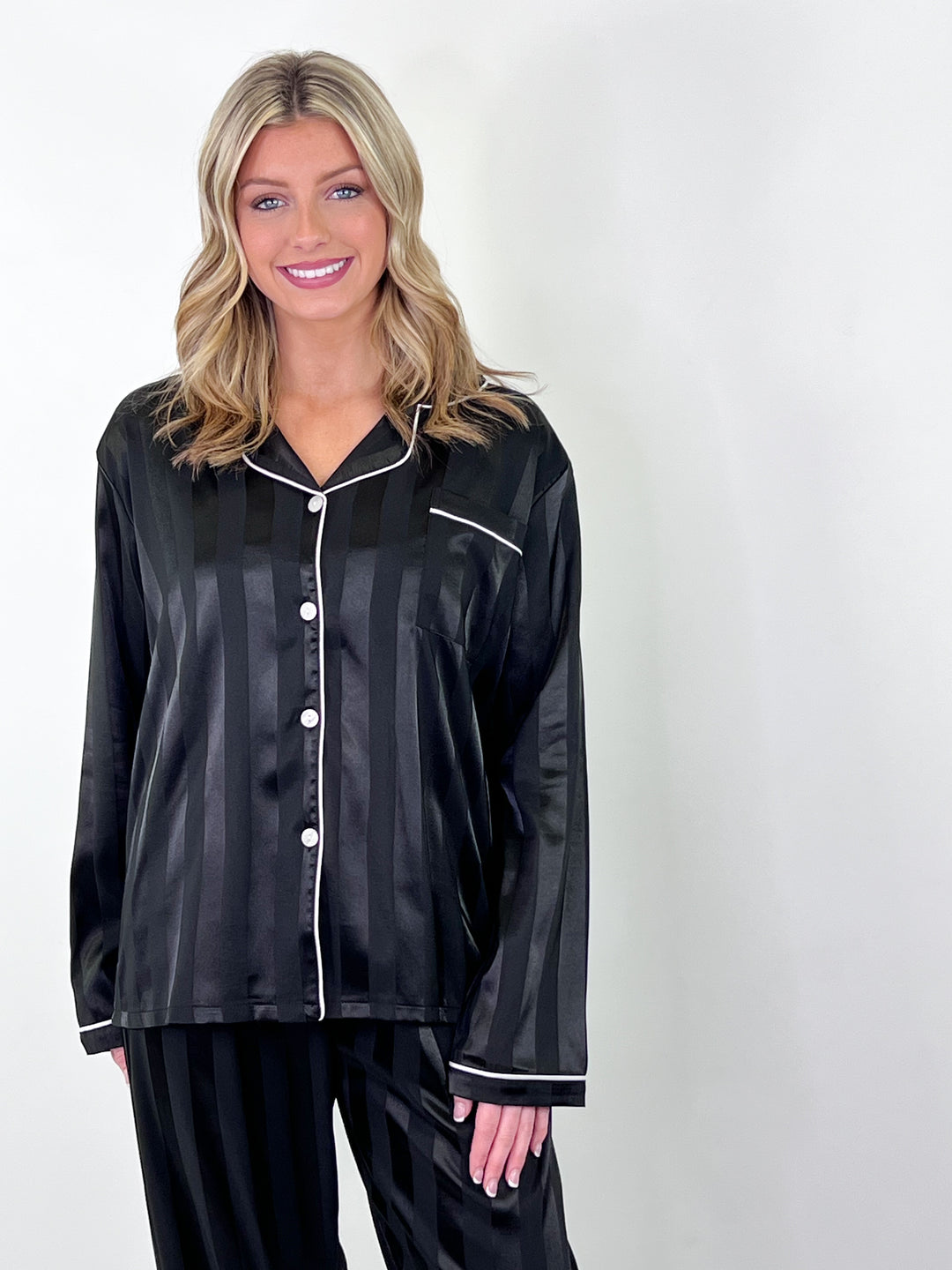 Adley - Striped Satin Pajamas (Black)