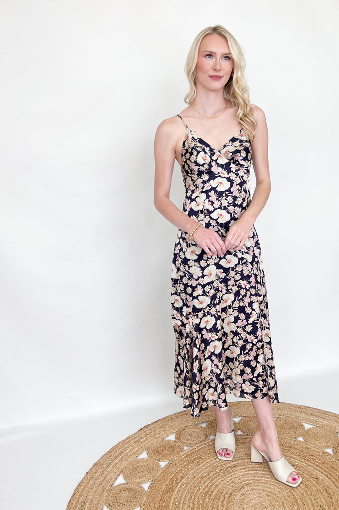 Callie - Floral Satin Midi Dress