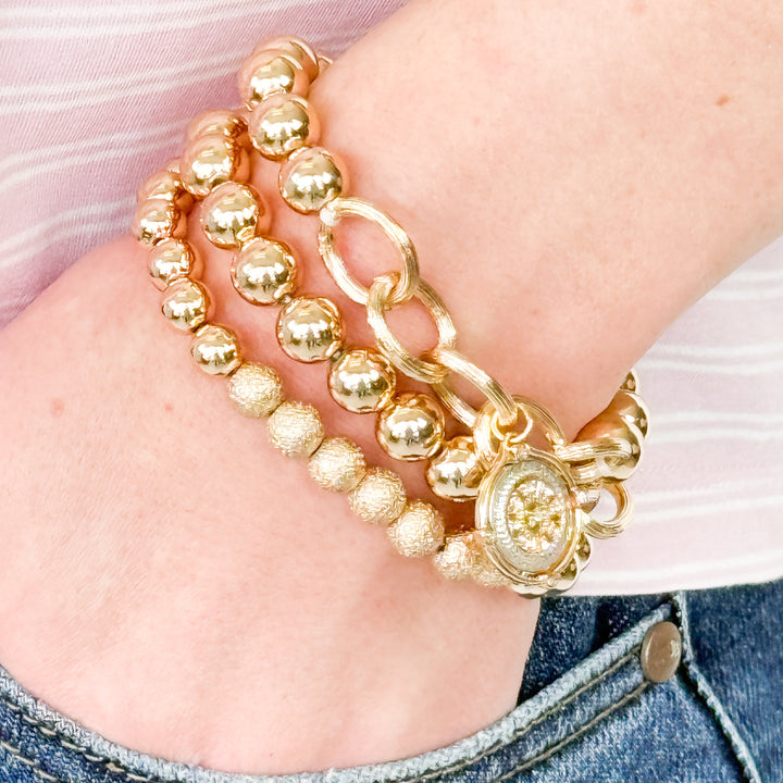Erika - Gold/ Chain Beaded Bracelet Set w/ Charm