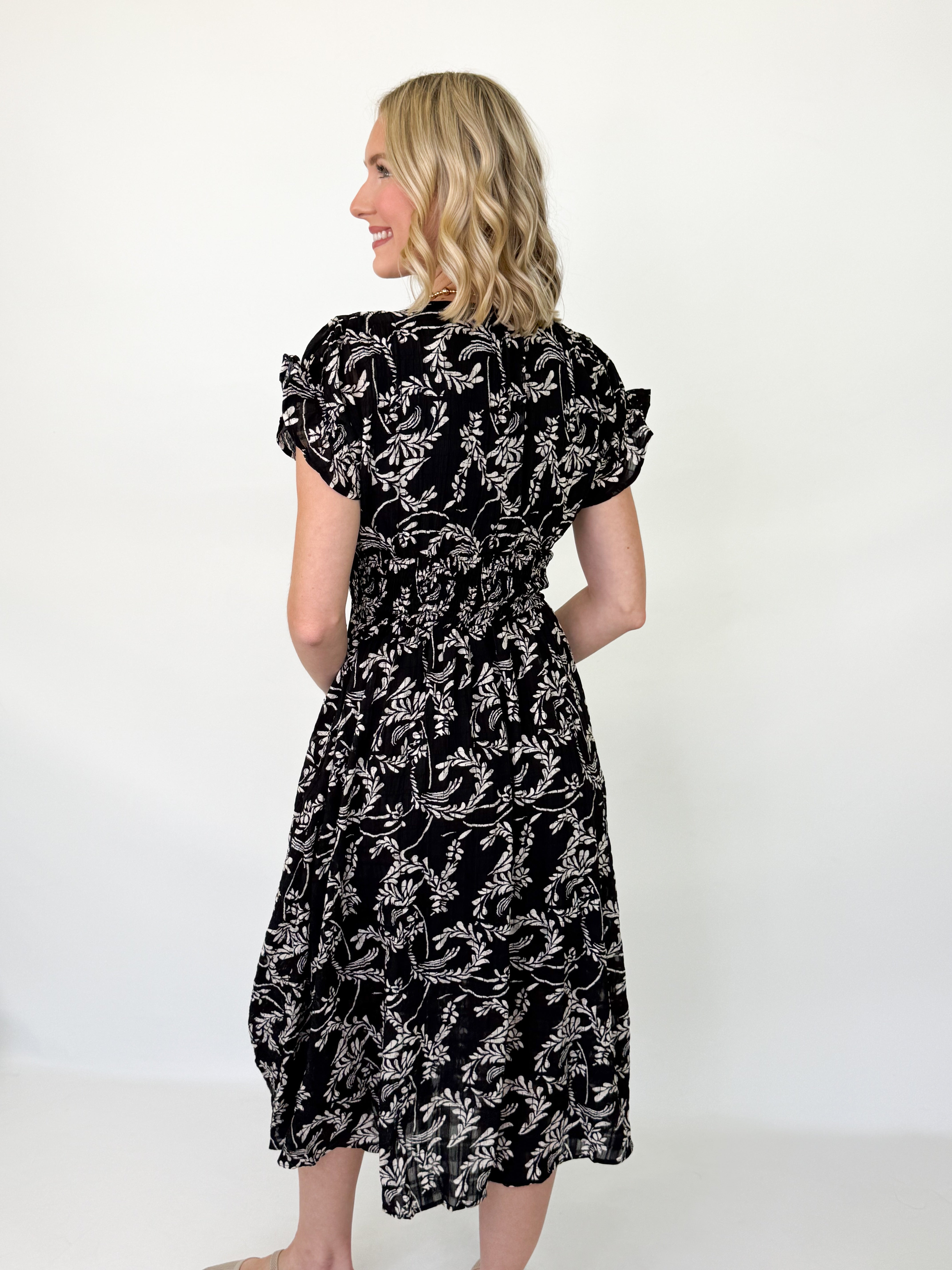 Merideth - Black Floral Midi Dress