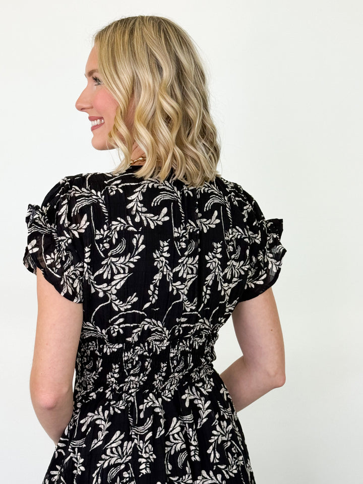 Merideth - Black Floral Midi Dress
