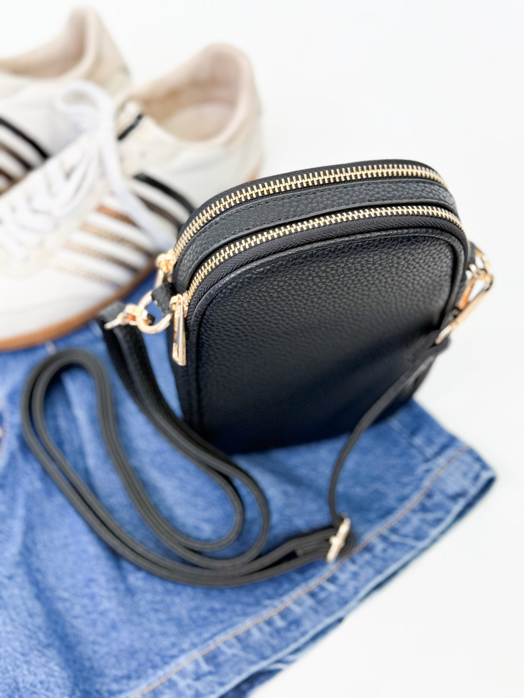 Aubrey - Black Double Zipper Crossbody (Black)