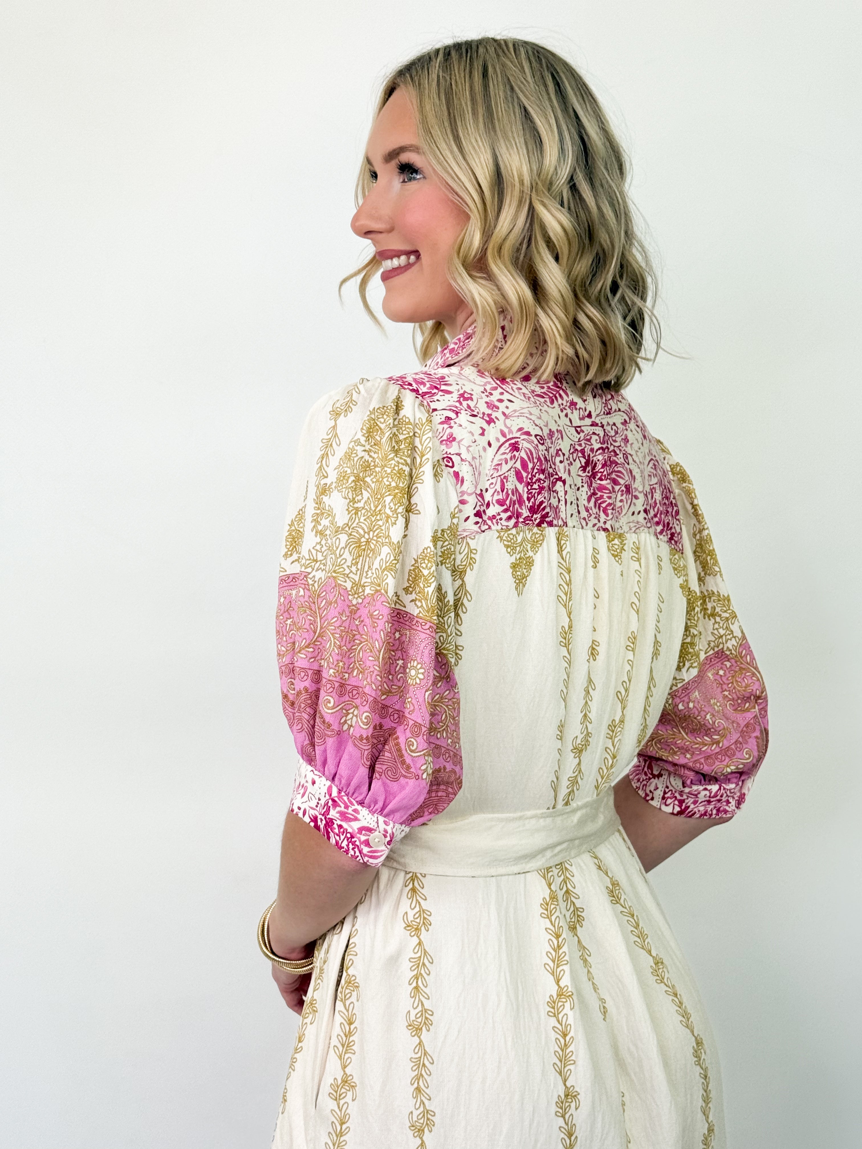 Kelly - Pink Floral Midi Dress