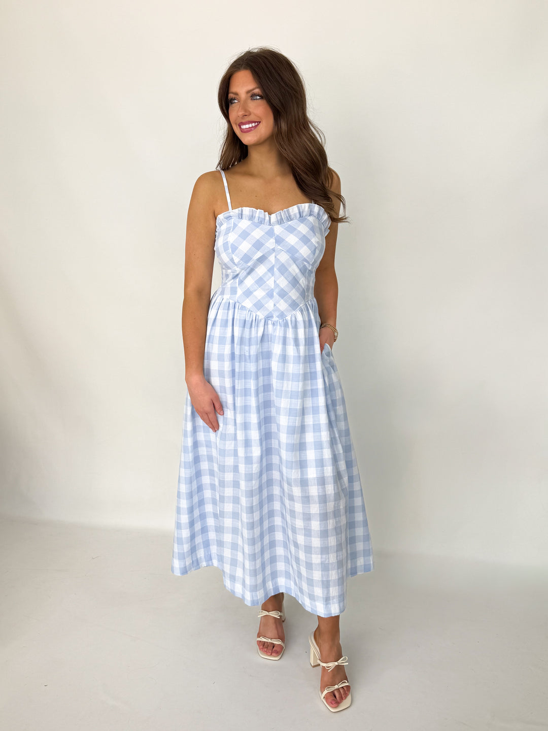 Presley - Baby Blue Gingham Midi Dress
