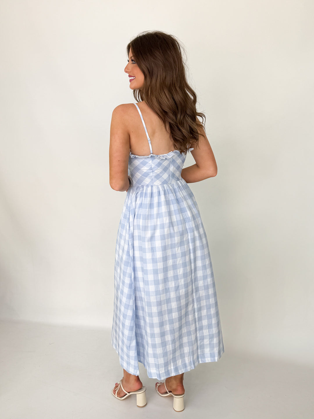 Presley - Baby Blue Gingham Midi Dress