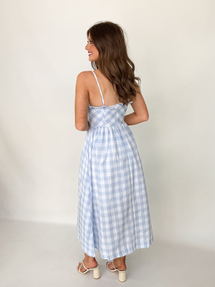Presley - Baby Blue Gingham Midi Dress