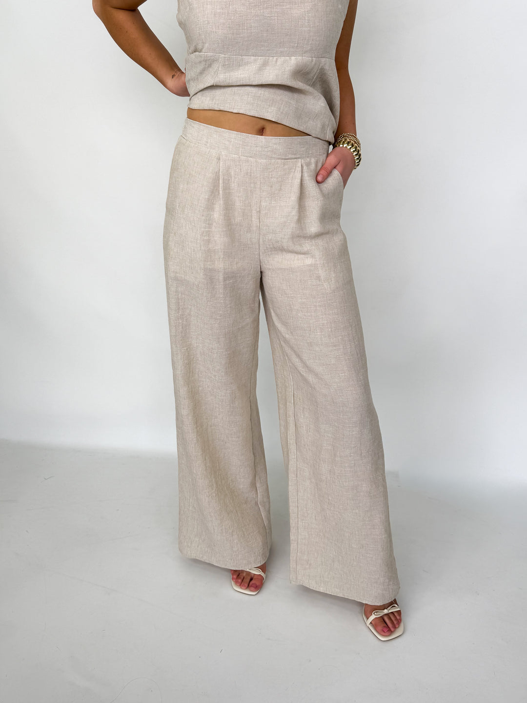 Hanna - Beige Linen Pant Set