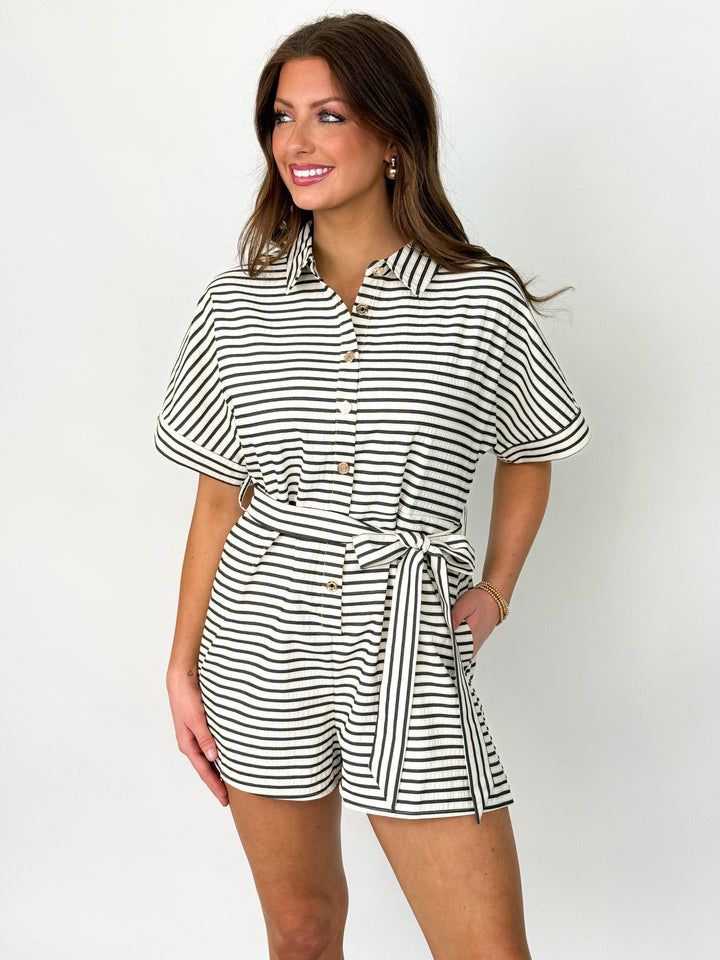 Ann - Black Striped Romper