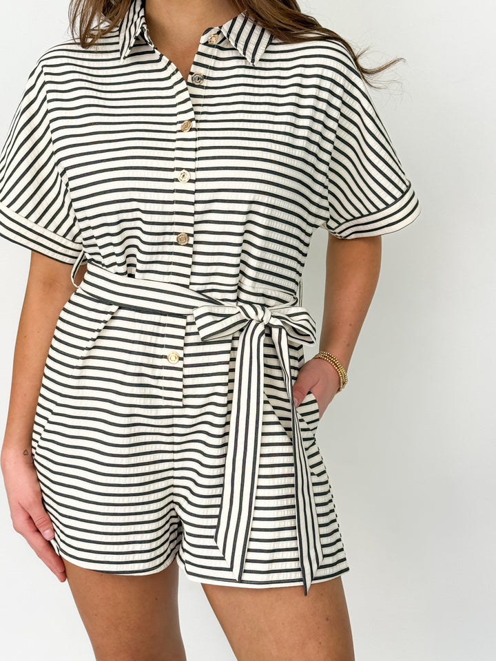 Ann - Black Striped Romper