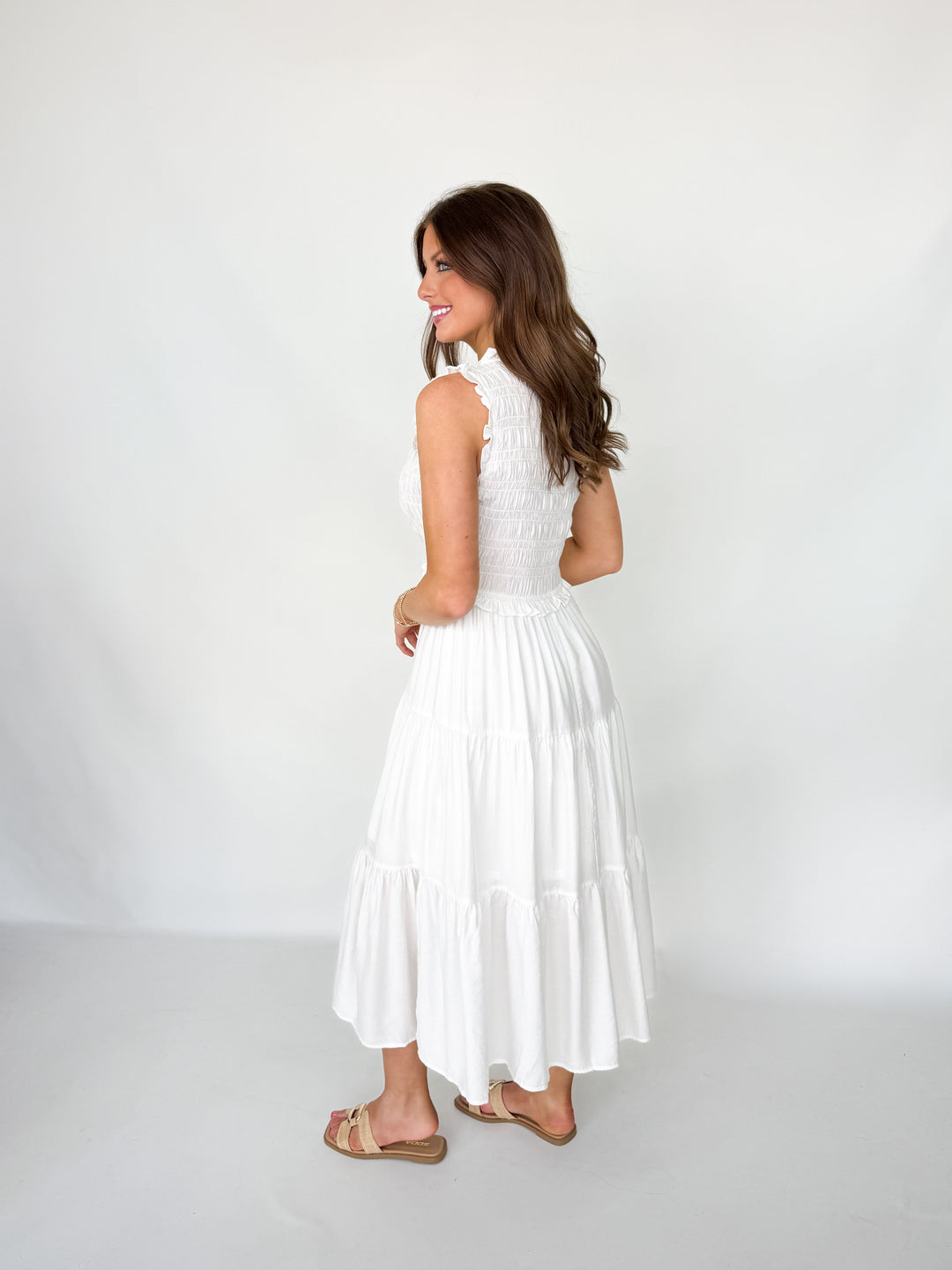 Connie - White Tiered Midi Dress