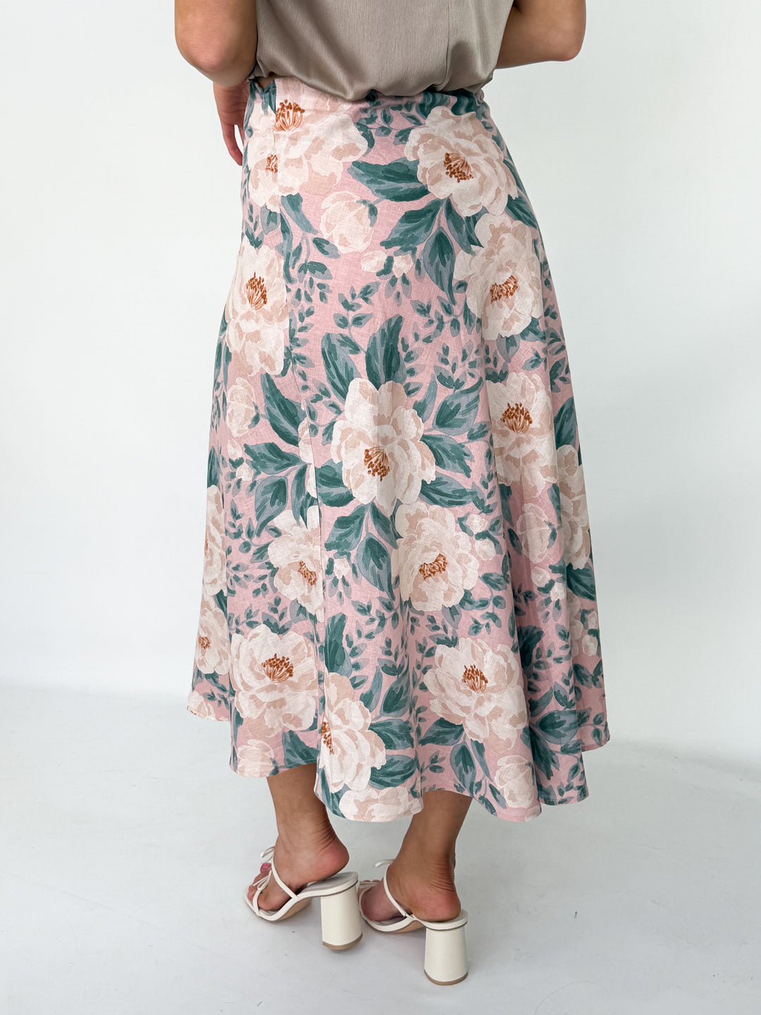 Ginger - Pink Floral Linen Skirt
