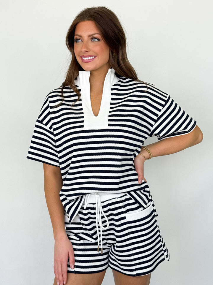 Elyse - Navy Striped Short Set