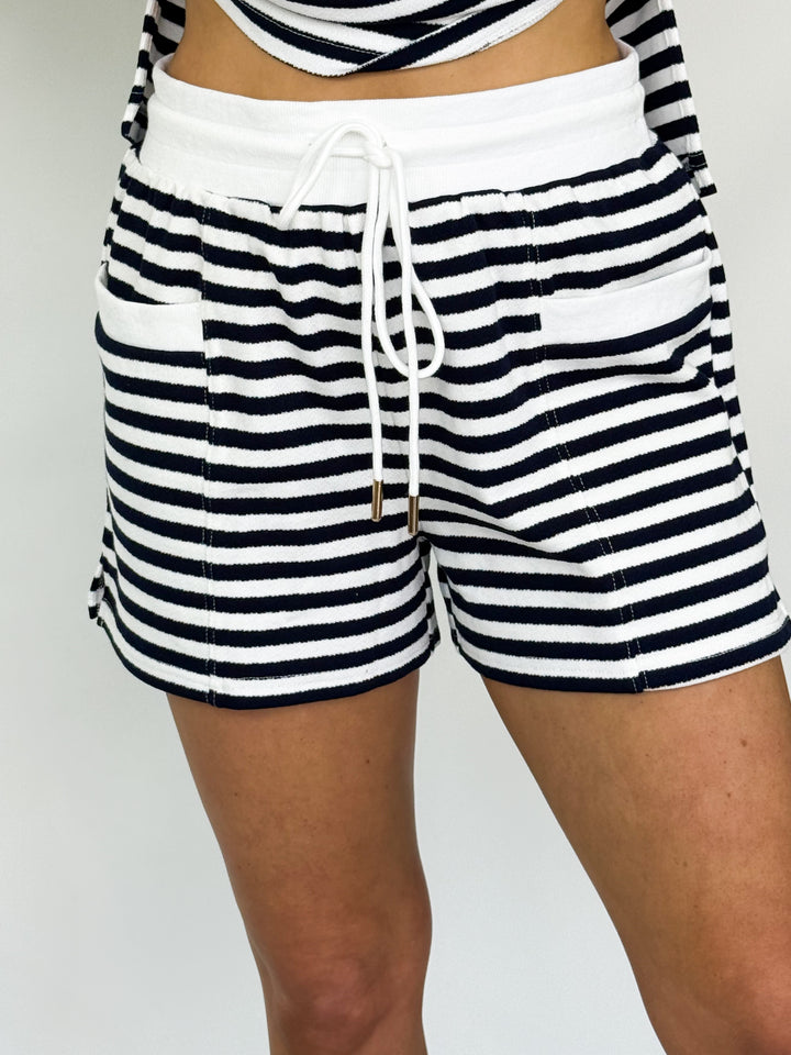 Elyse - Navy Striped Short Set
