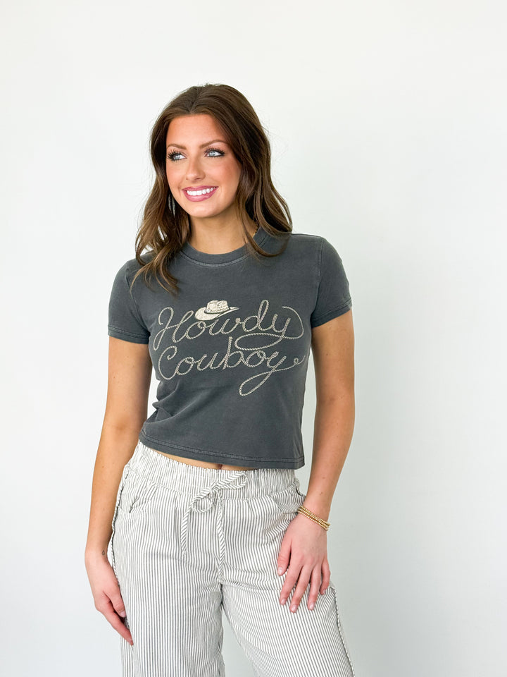 Howdy Cowboy Cropped Tee