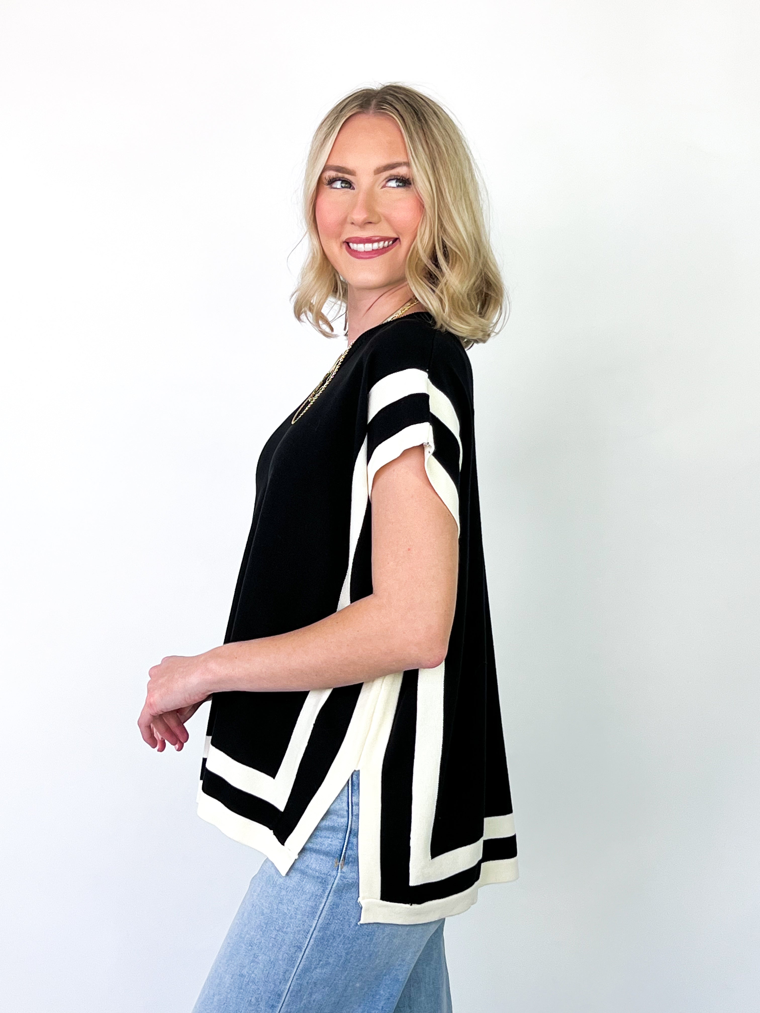 Libbie - Black + White Poncho Top
