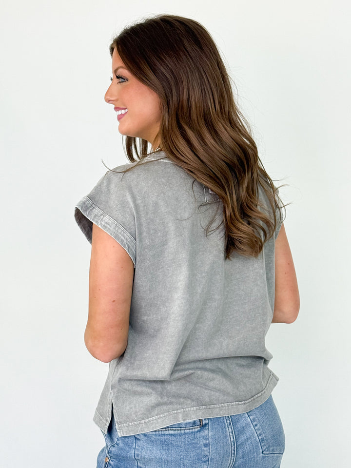 Laura - Cap Sleeve Washed Tee (Grey)