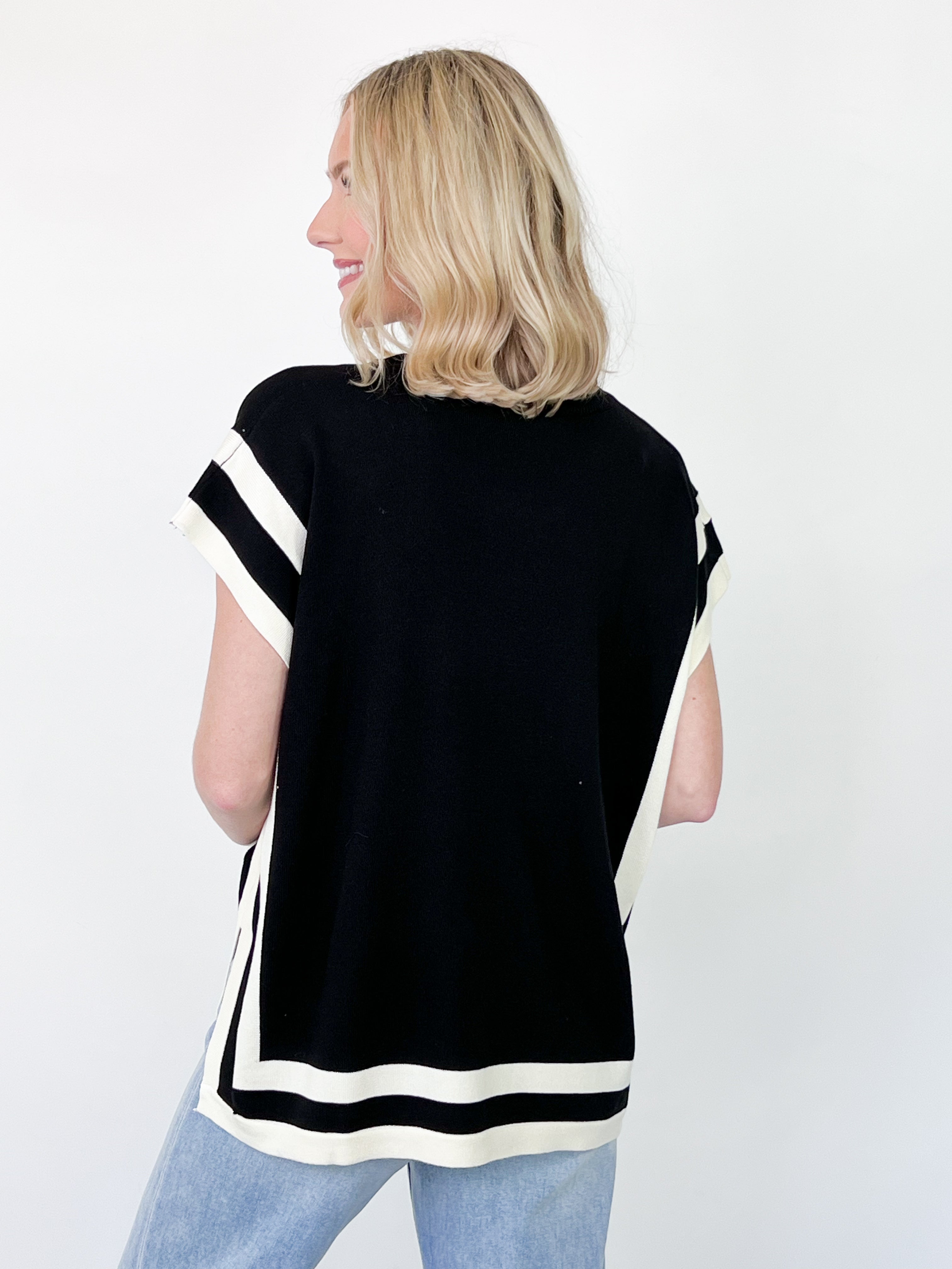 Libbie - Black + White Poncho Top