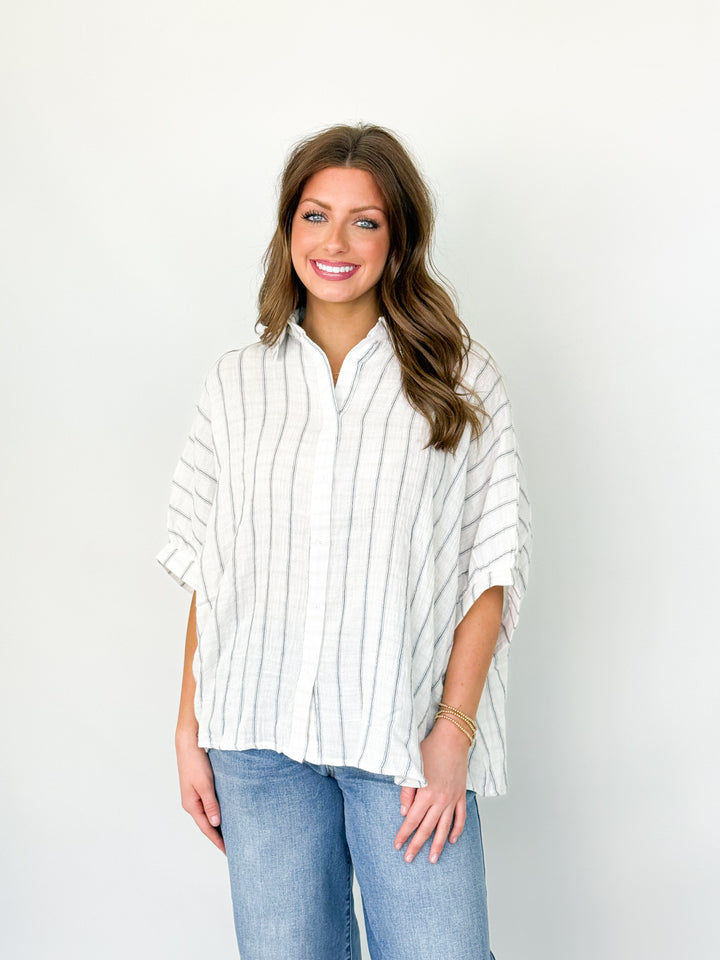 Layla - Oversized Striped Button Down Blouse (Ivory)