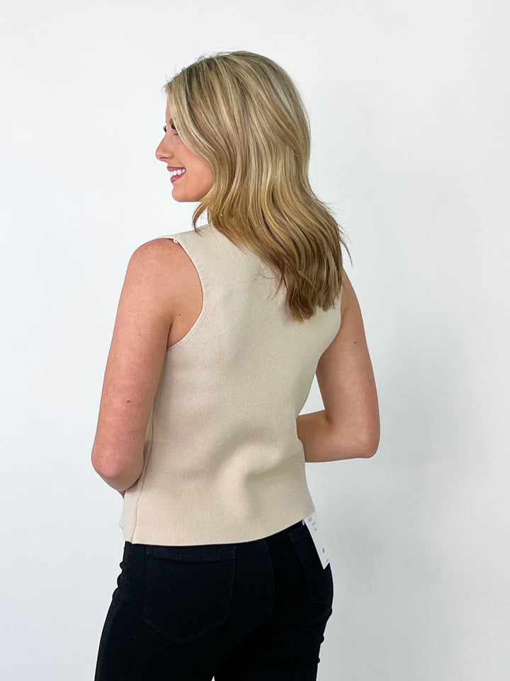 Tessa - Sleeveless Knit Vest w/ Gold Buttons