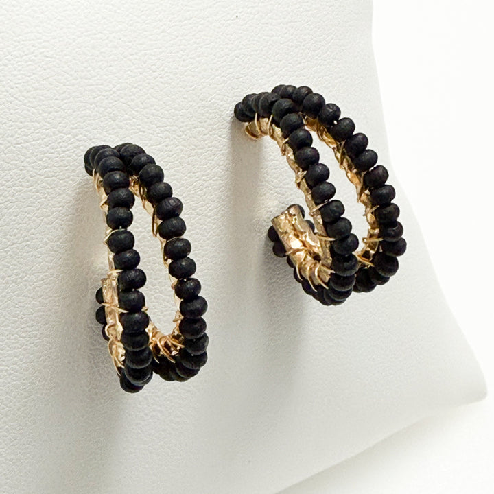 Talia - Wooden Beaded Oval Hoops (Black)