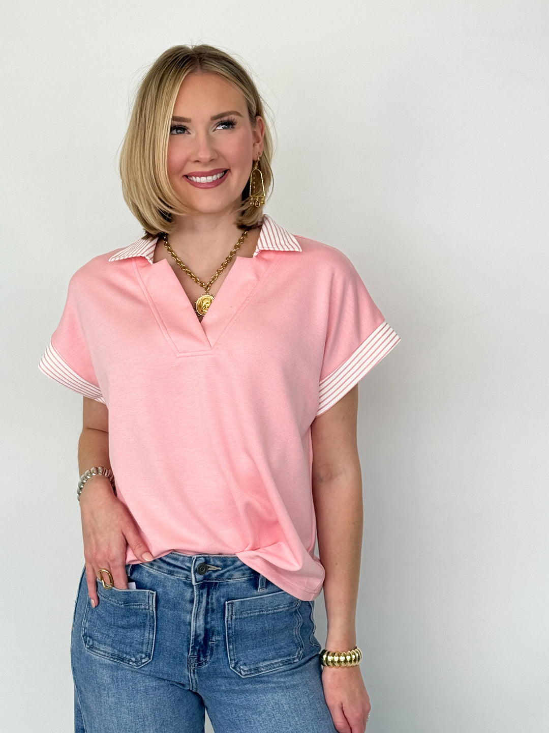 Kali - Striped Collared Top