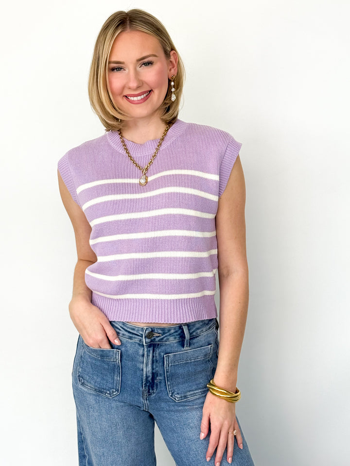 Niccola - Lavender Striped Sleeveless Knit Top