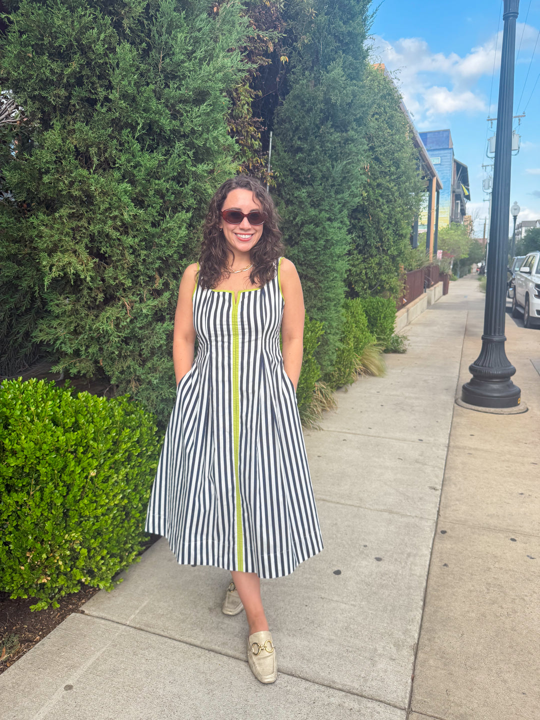 Makenna - Navy Striped Midi Dress