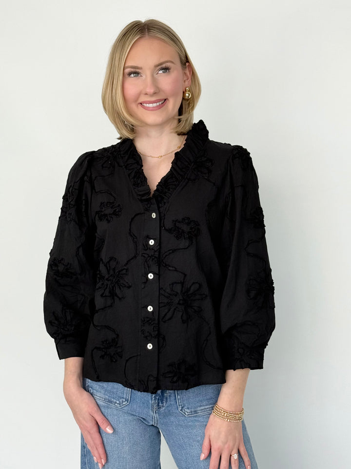 Dani - 3D Floral Blouse (Black)