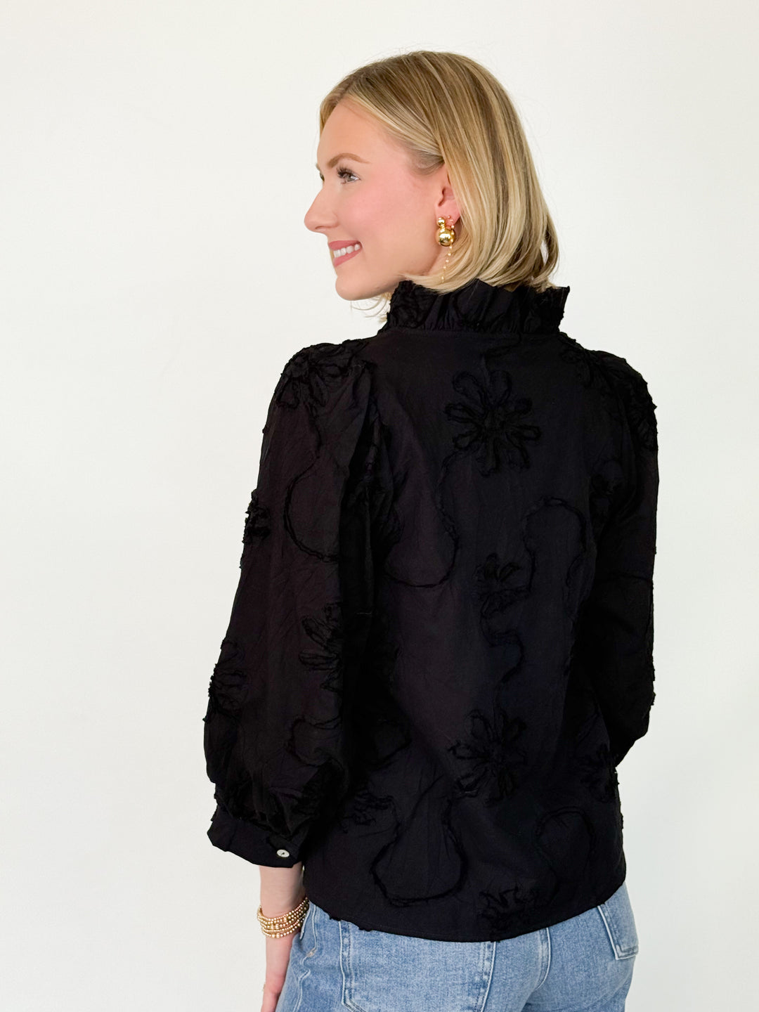 Dani - 3D Floral Blouse (Black)
