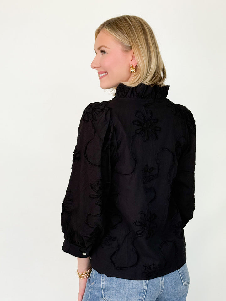 Dani - 3D Floral Blouse (Black)