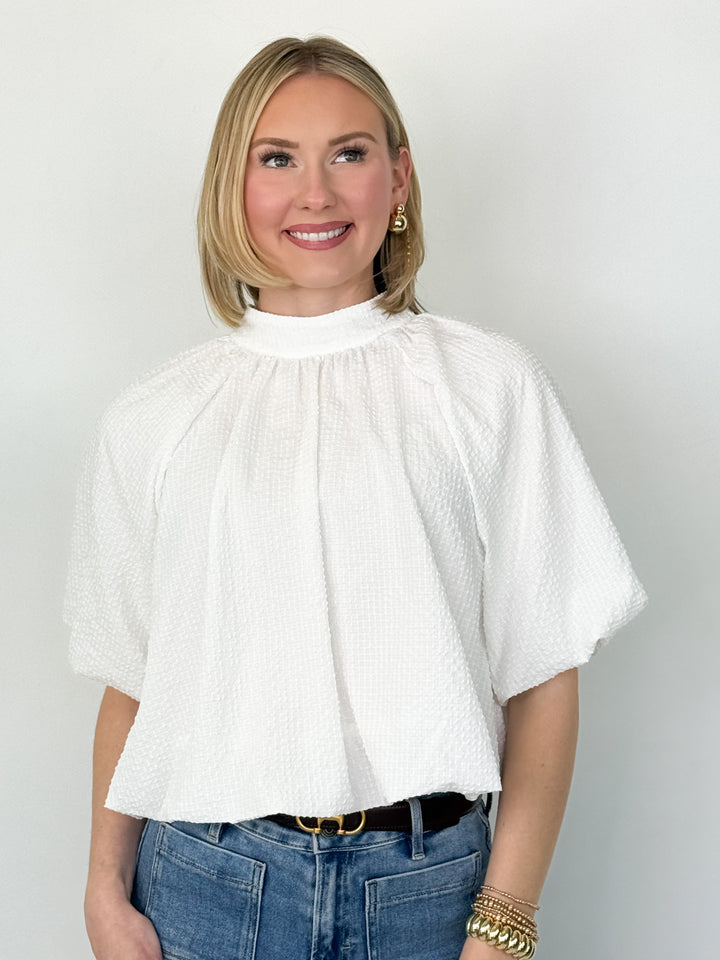 Kenni - White Back Tie Balloon Top
