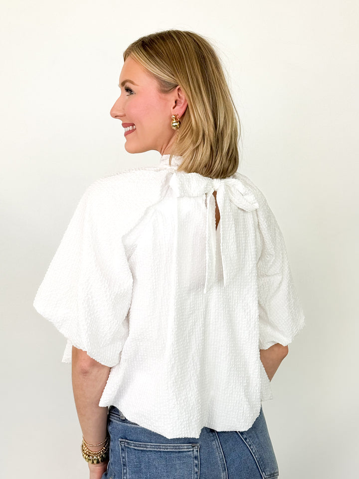 Kenni - White Back Tie Balloon Top