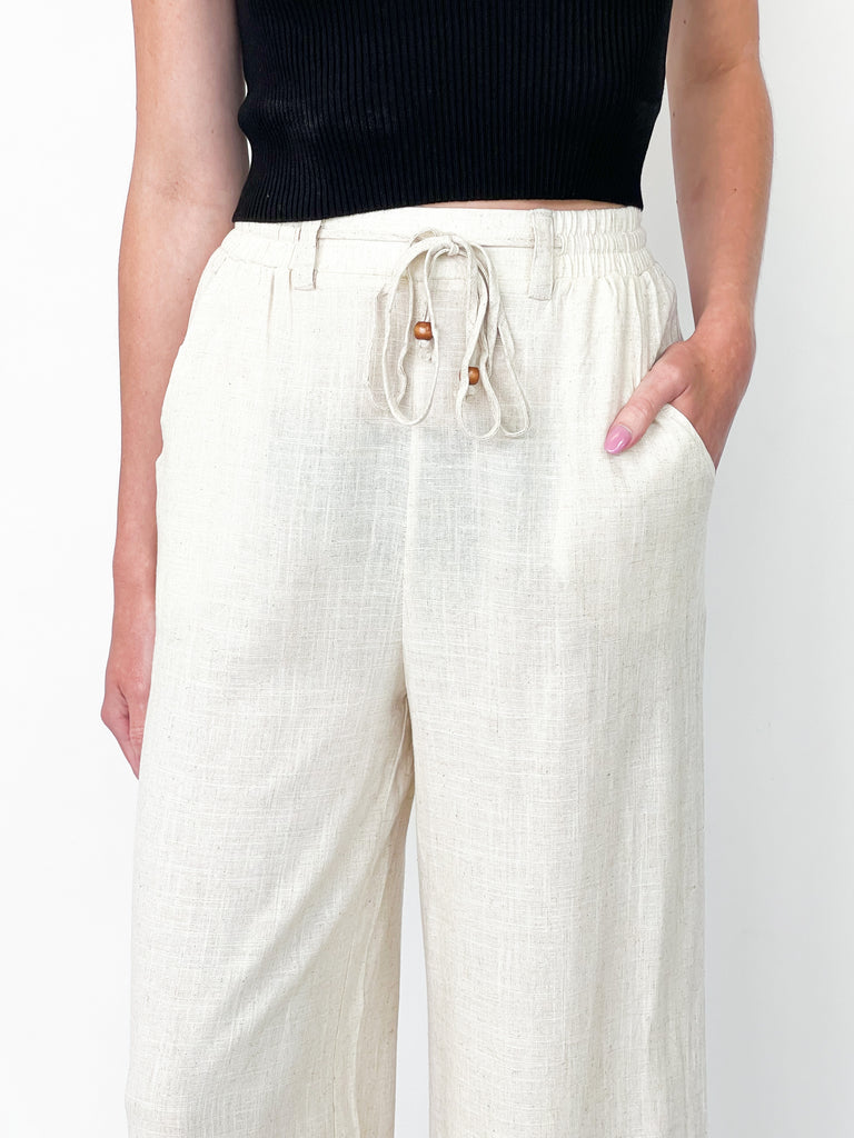 Tara - Drawstring Linen Pants (Oatmeal)