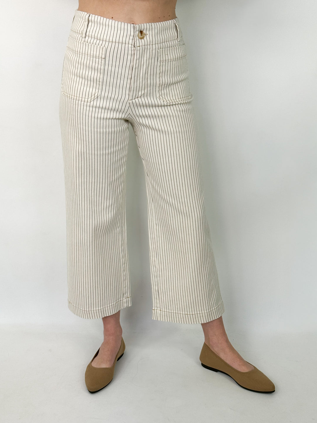 Farah - Cream Striped Denim Pants
